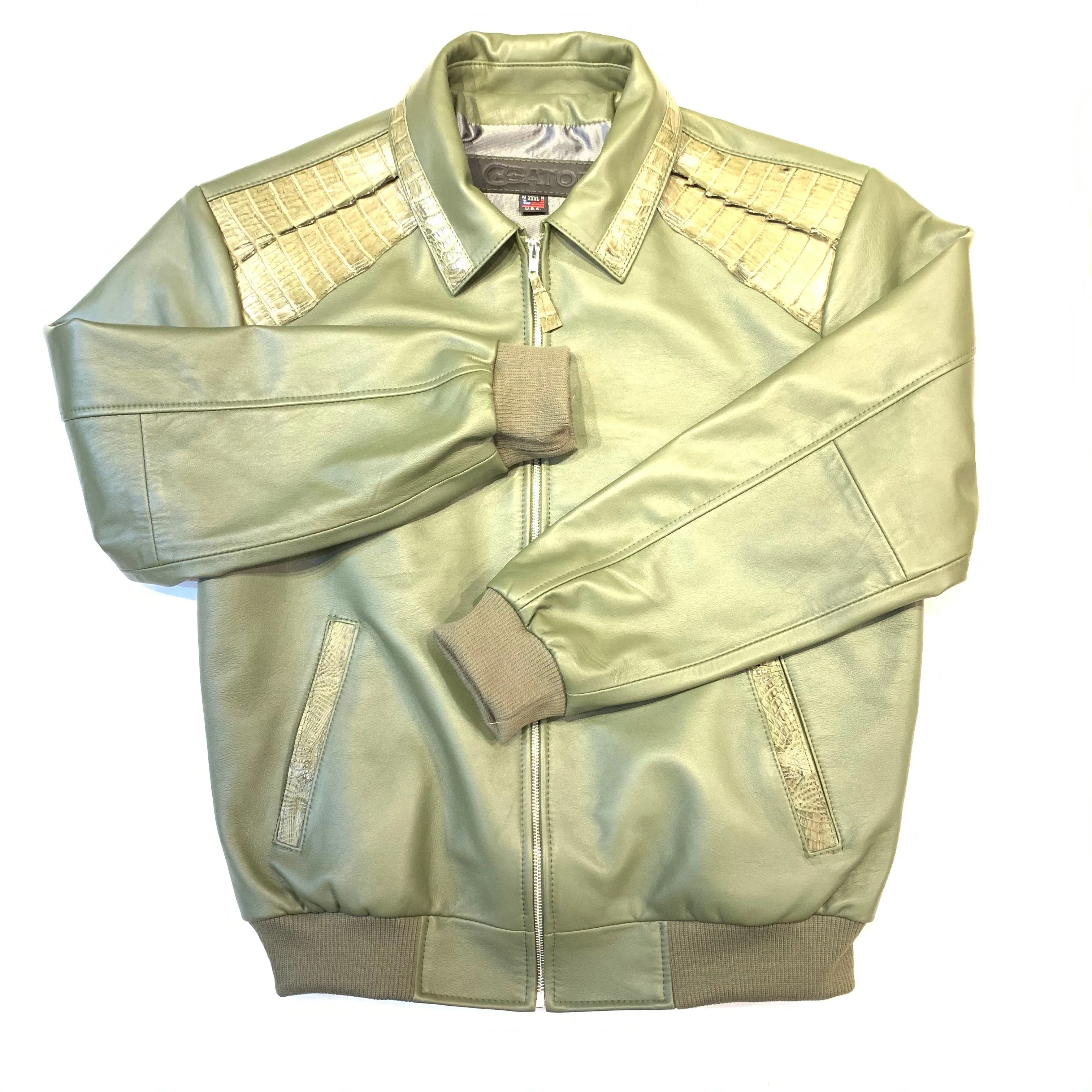 Kashani Olive Alligator Bomber Jacket