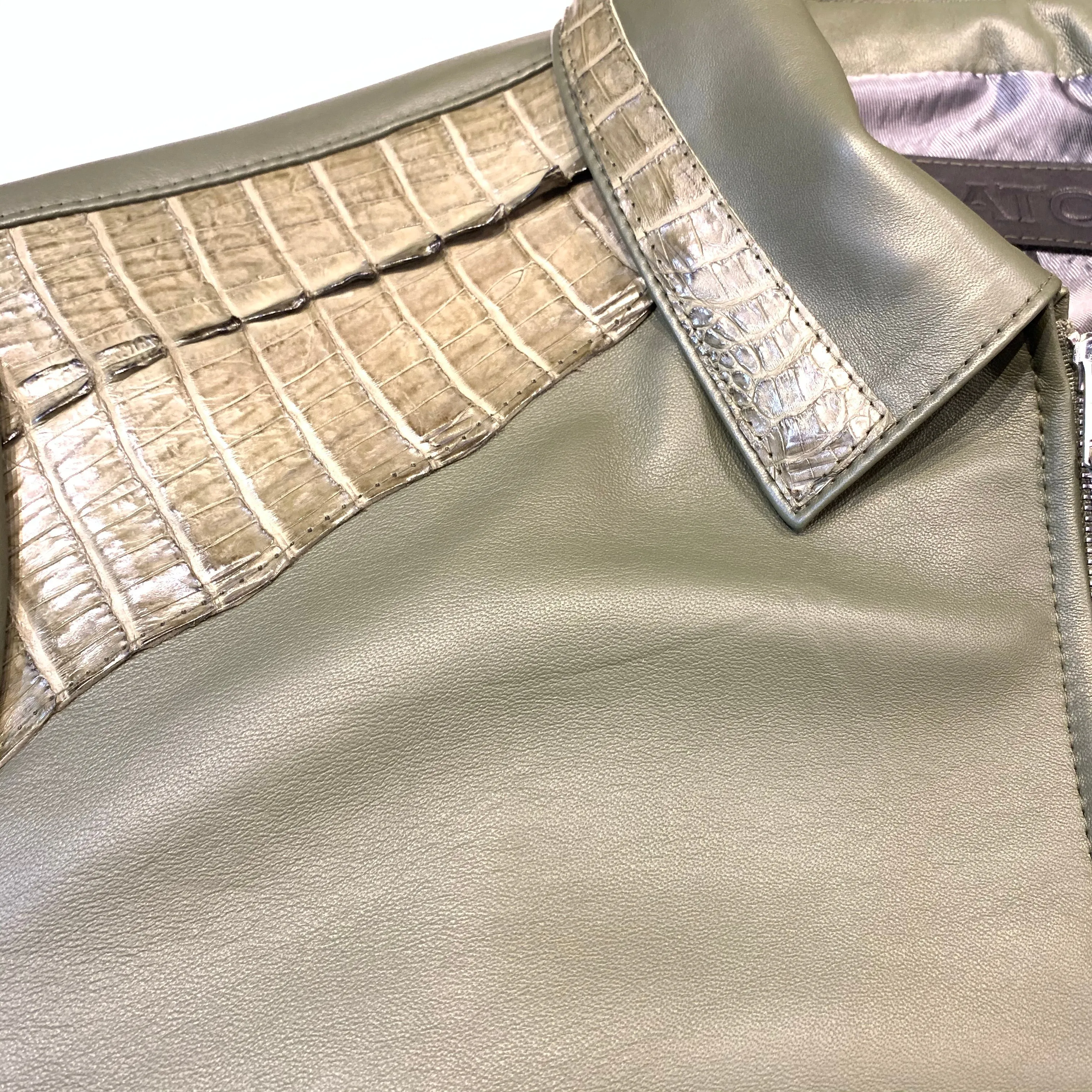 Kashani Olive Alligator Bomber Jacket