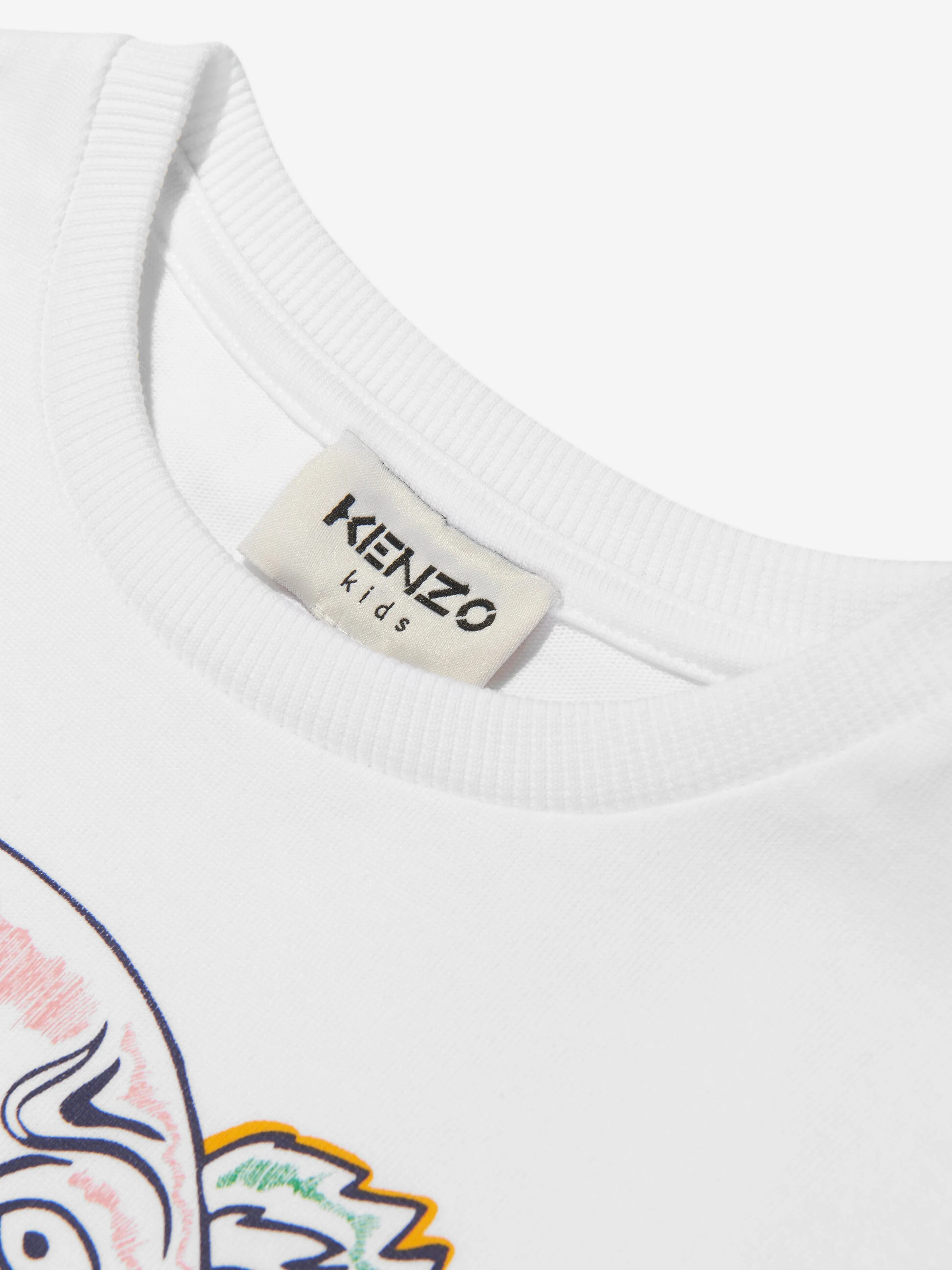 KENZO Girls Organic Cotton Tiger Dress in White