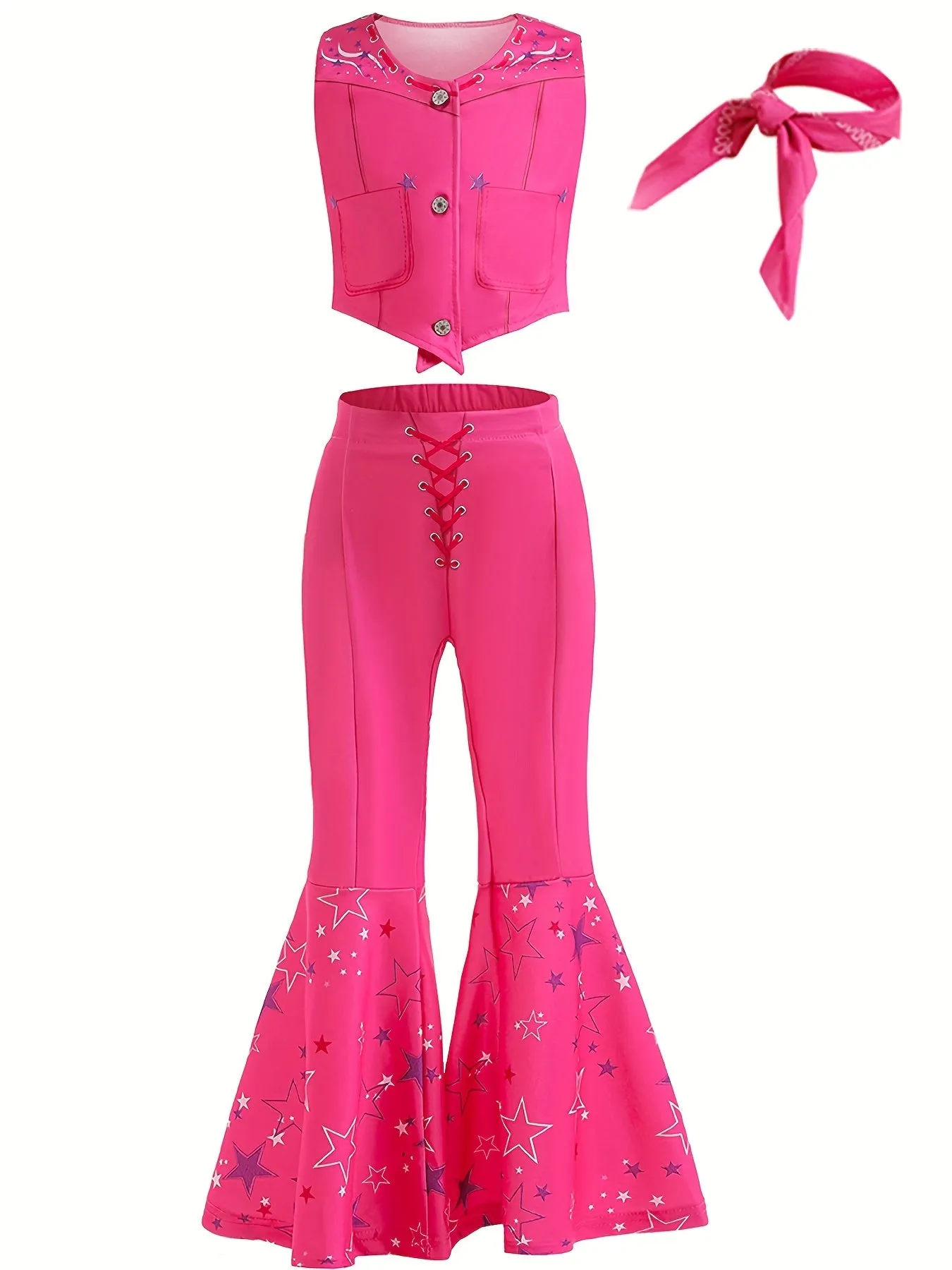 Kid's  Movie Doll Cosplay Costume, Vest & Flared Pants & Accesssories, Girl's Cowgirl Dress Up Suit For Halloween Party