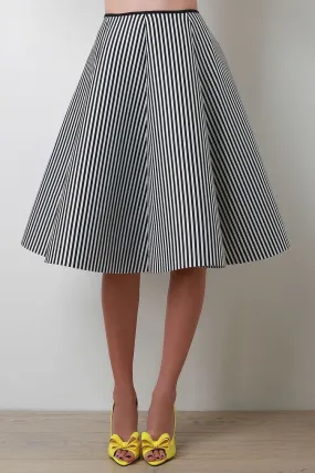 Kinny & Howie Lydia Vintage Style Black & White Stripe Pin Up Rockabilly Circle Skirt