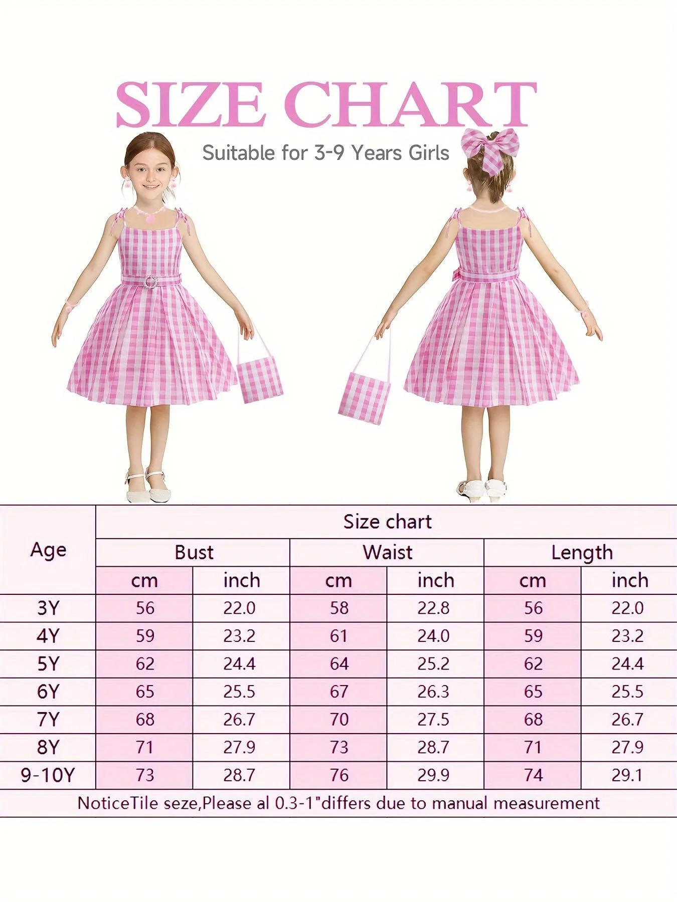 Knee-High Pink Plaid Girls Dress with Belt, Headwear, Backpack, and Jewelry - Cute Slingback Design, Non-Stretch Polyester Fabric, Flared Hem, Woven, Spring/Summer Wear