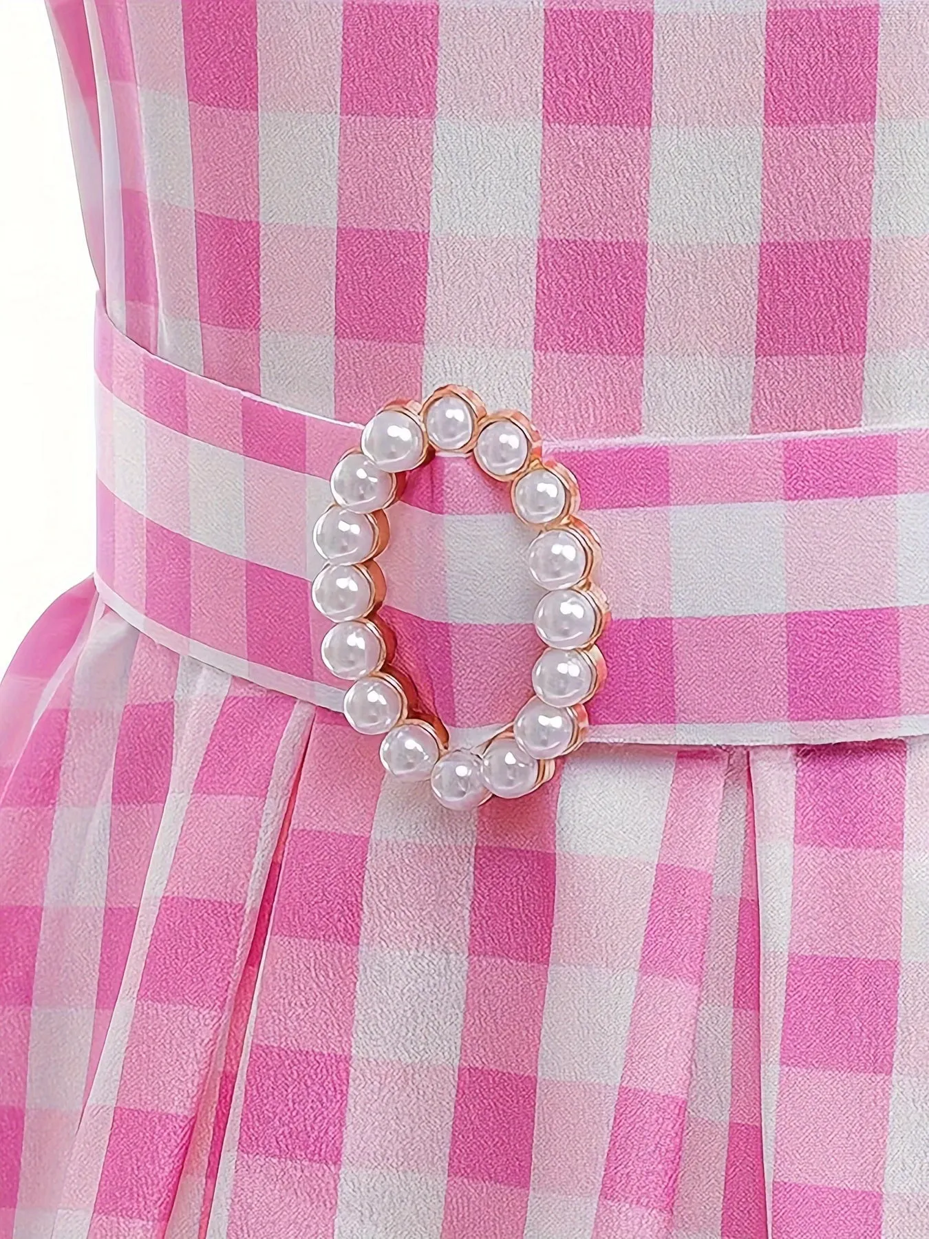 Knee-High Pink Plaid Girls Dress with Belt, Headwear, Backpack, and Jewelry - Cute Slingback Design, Non-Stretch Polyester Fabric, Flared Hem, Woven, Spring/Summer Wear