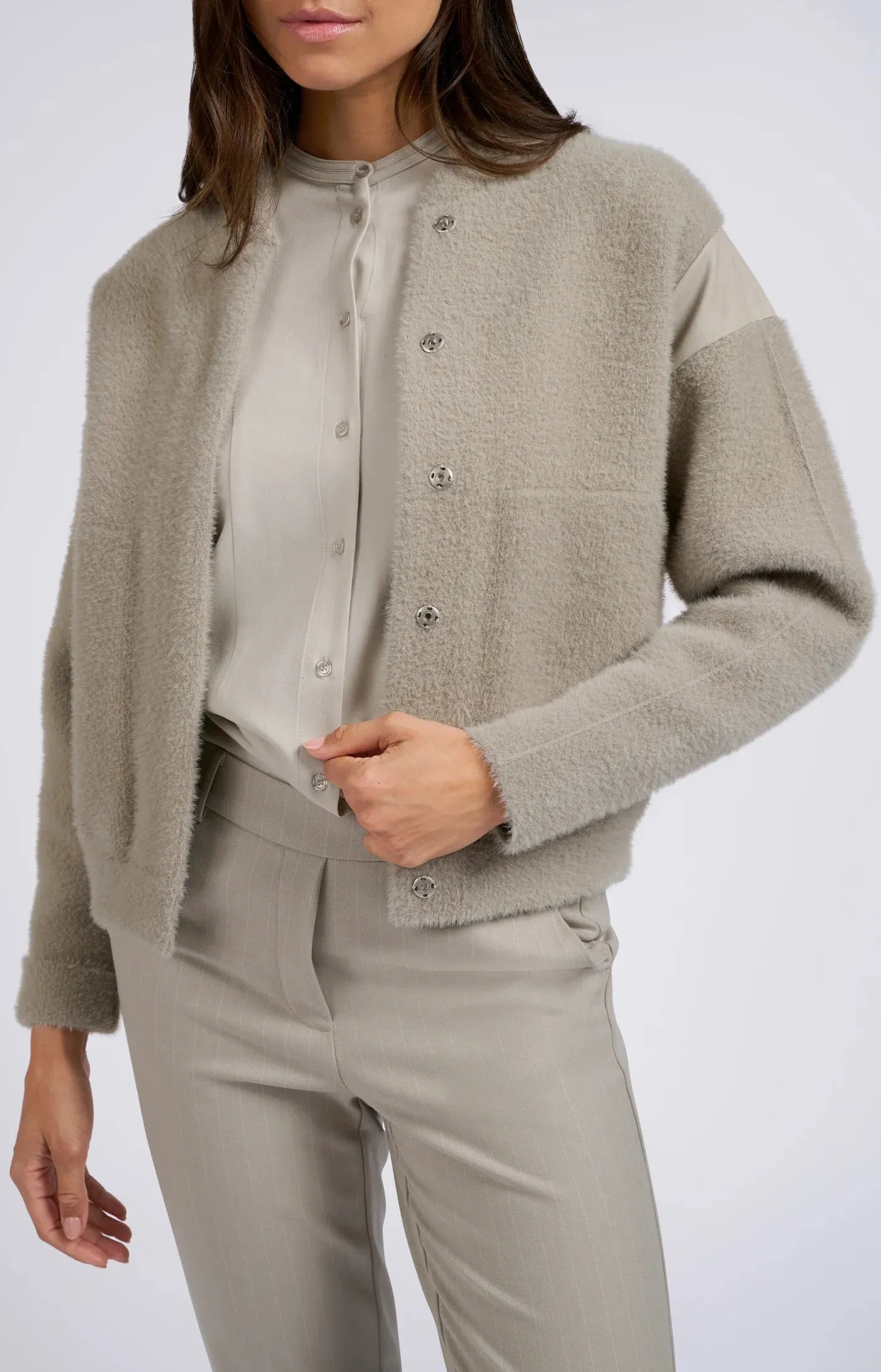 Knitted Bomber Jacket in Dove Grey