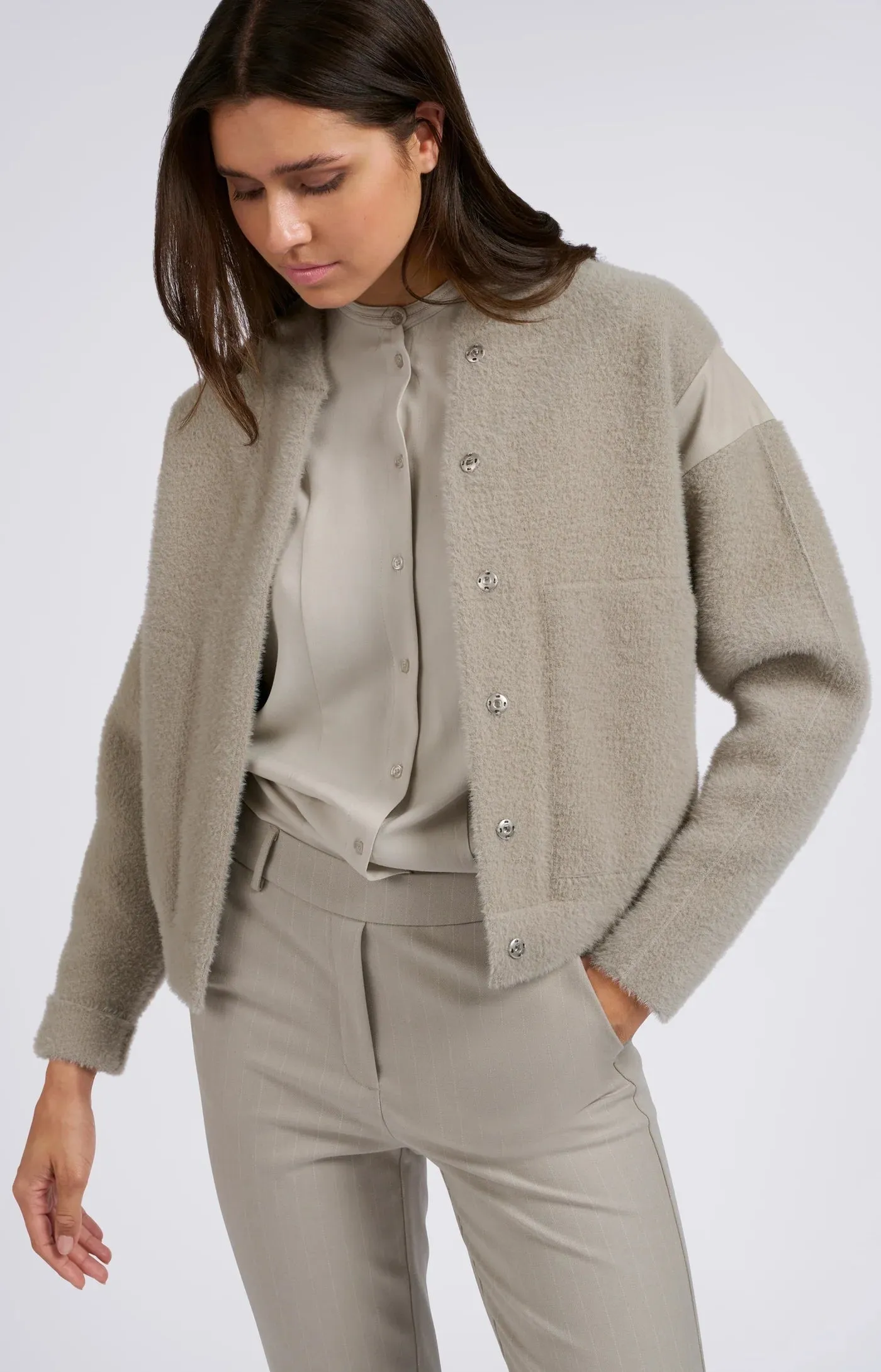 Knitted Bomber Jacket in Dove Grey