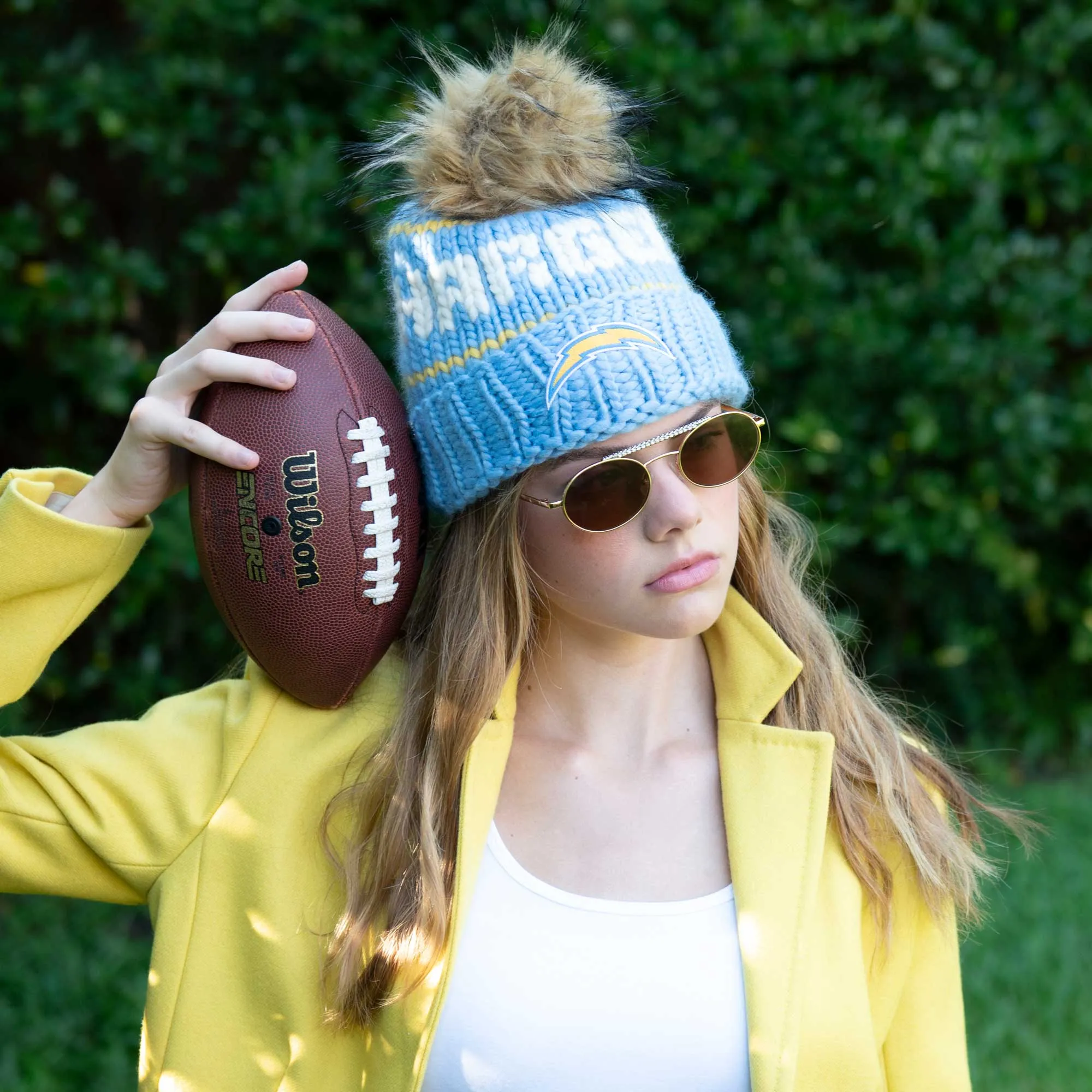 LA CHARGERS LELE SADOUGHI X NFL SKY BEANIE FAUX FUR POM