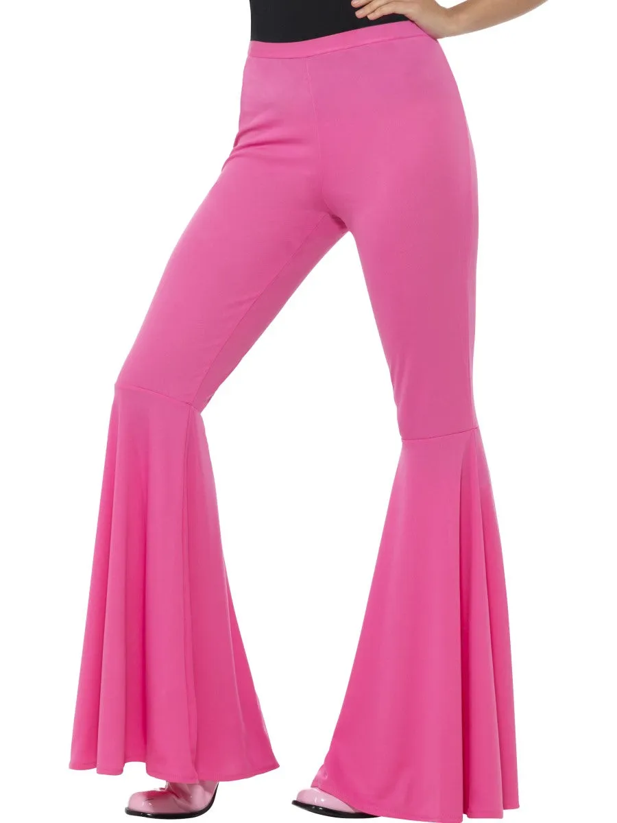 Ladies Pink Flared Trousers Fancy Dress 60s 70s Hippy Disco Costume