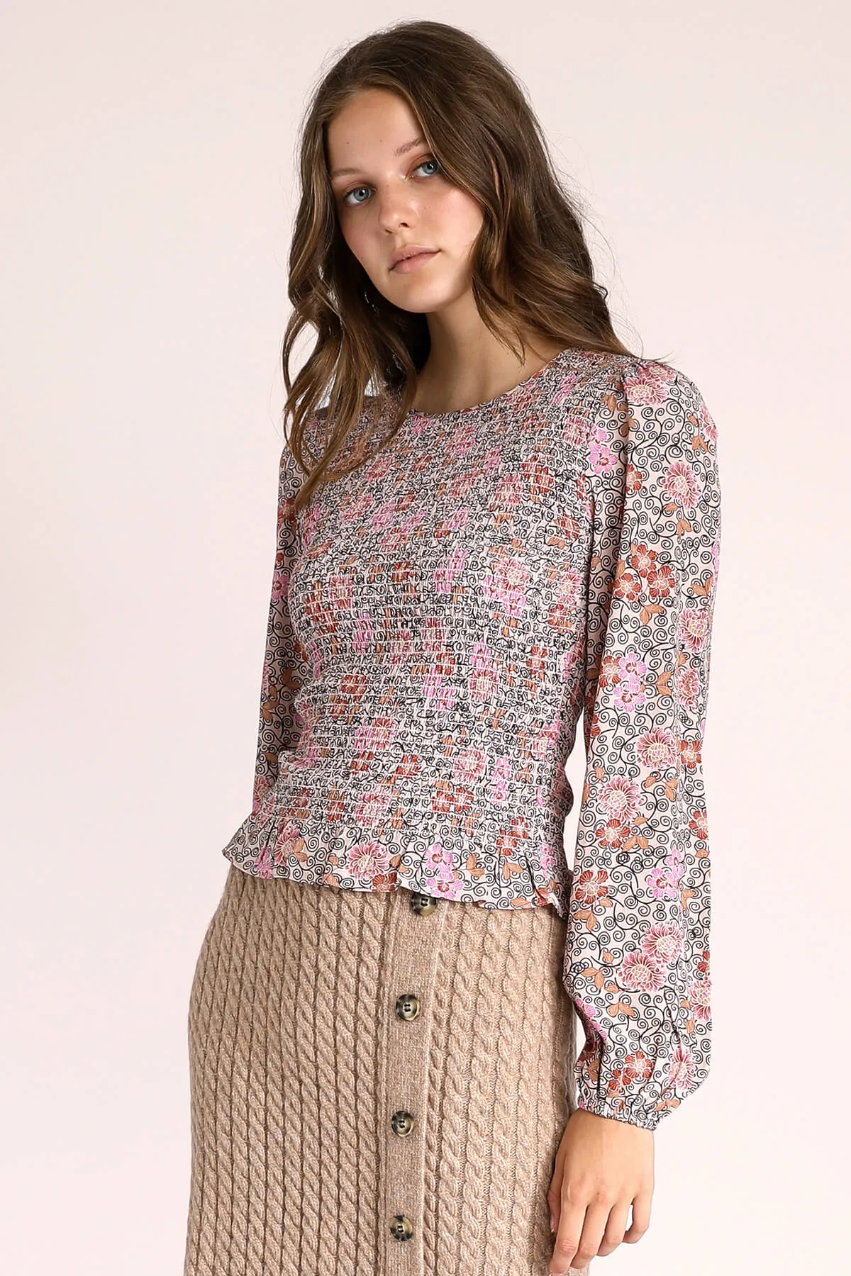 Leelou Shirred Floral Top