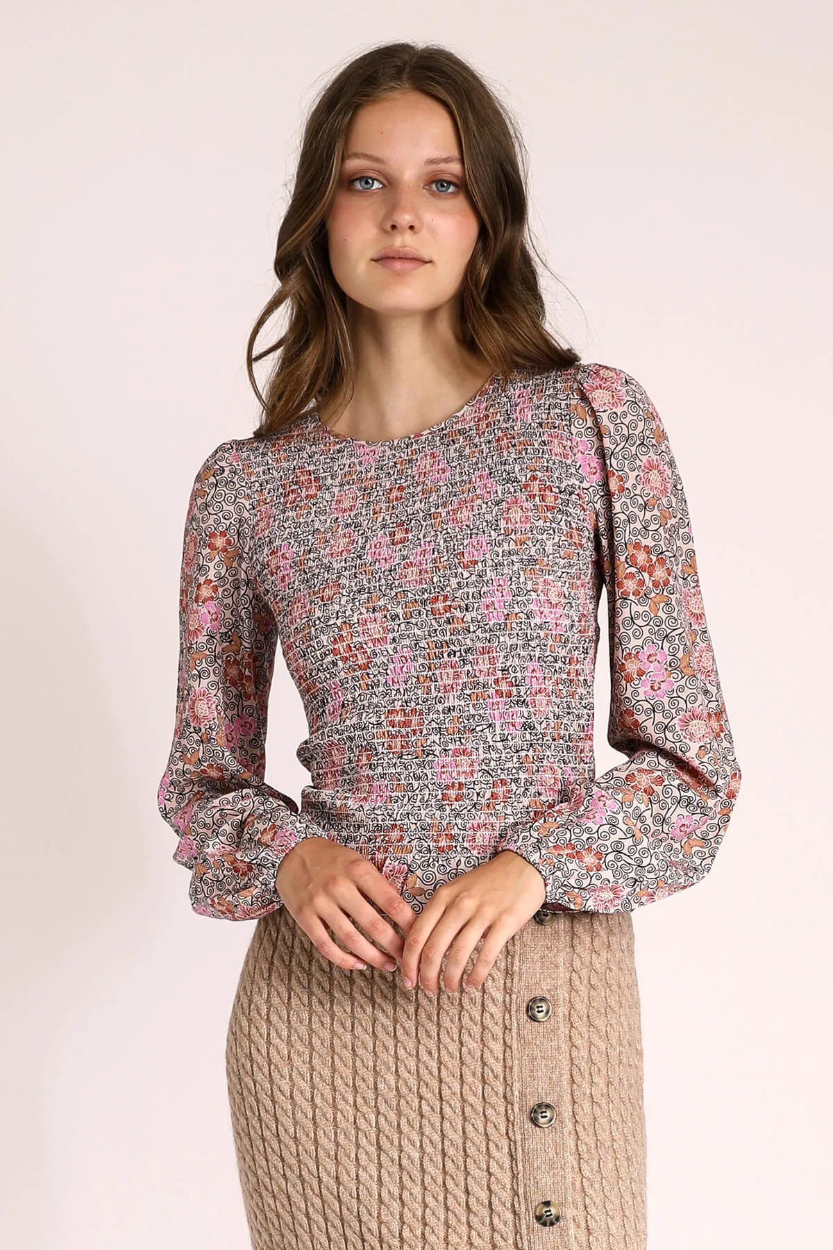 Leelou Shirred Floral Top