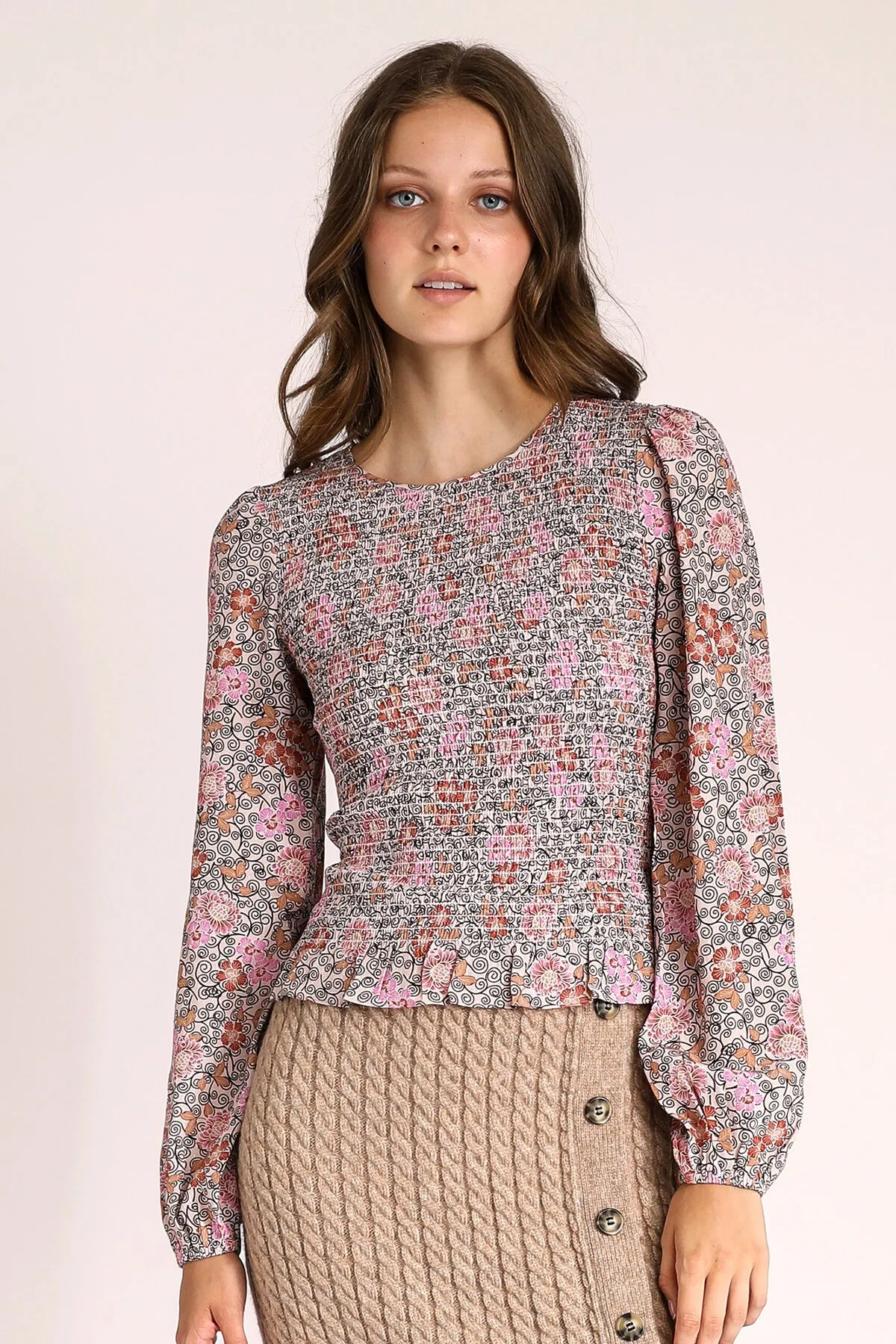 Leelou Shirred Floral Top