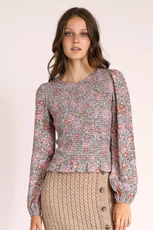 Leelou Shirred Floral Top