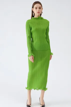 Lettuce Trim Accordion Pleated Top and Skirt Set