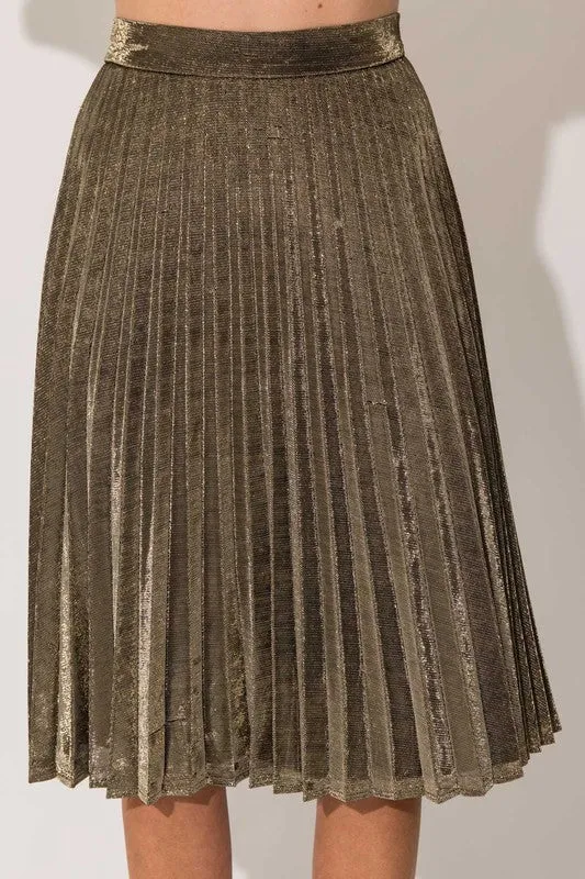 Loren Lurex Fabric Pleated Midi Skirt