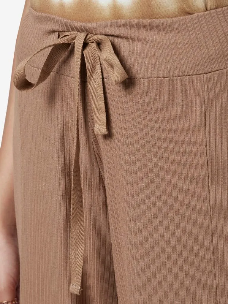 LOV Beige Ribbed Pattern Flared Culottes