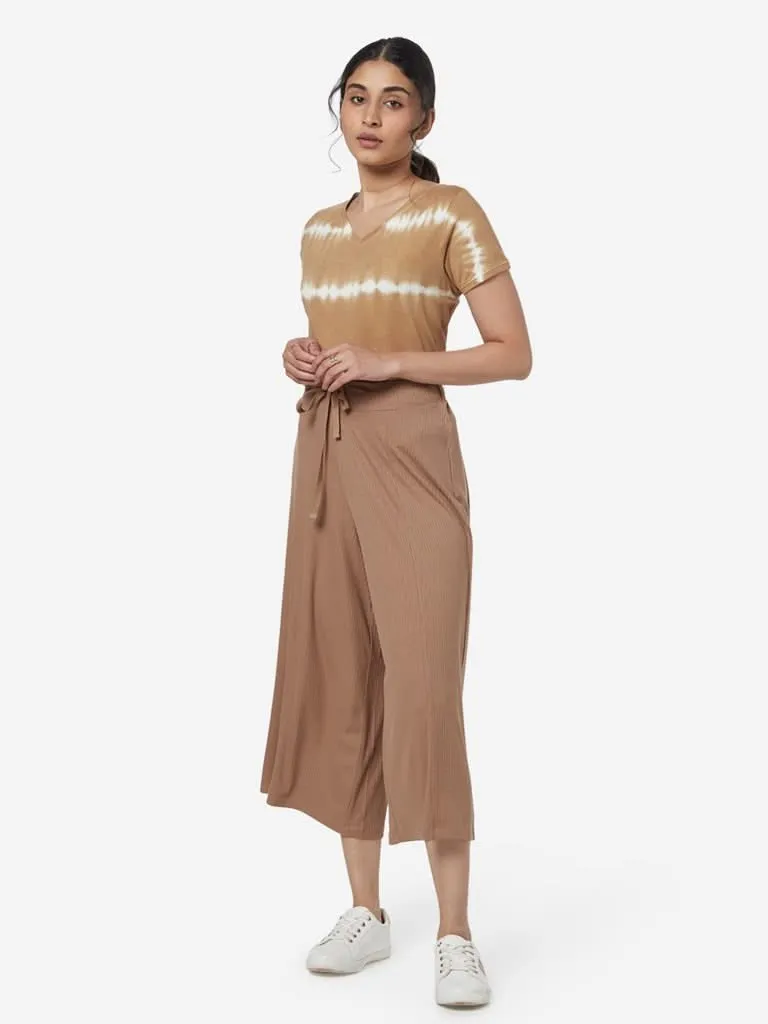 LOV Beige Ribbed Pattern Flared Culottes