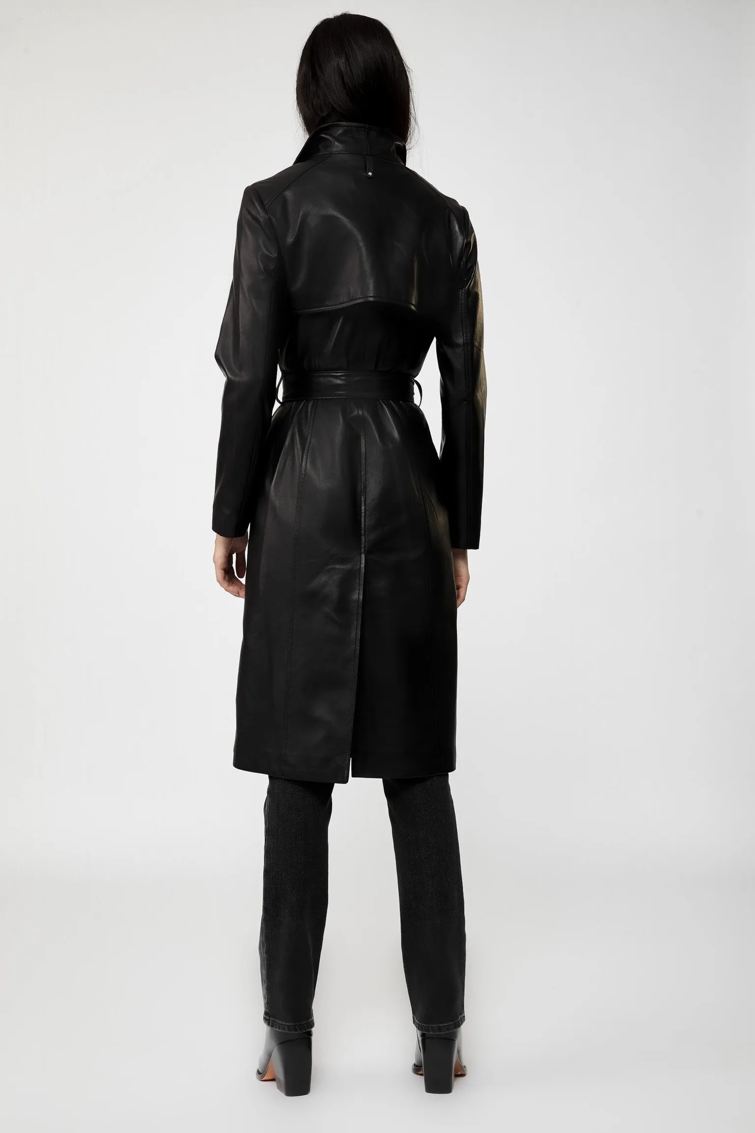 MACKAGE - Estela Tailored Leather Trench Coat in Black