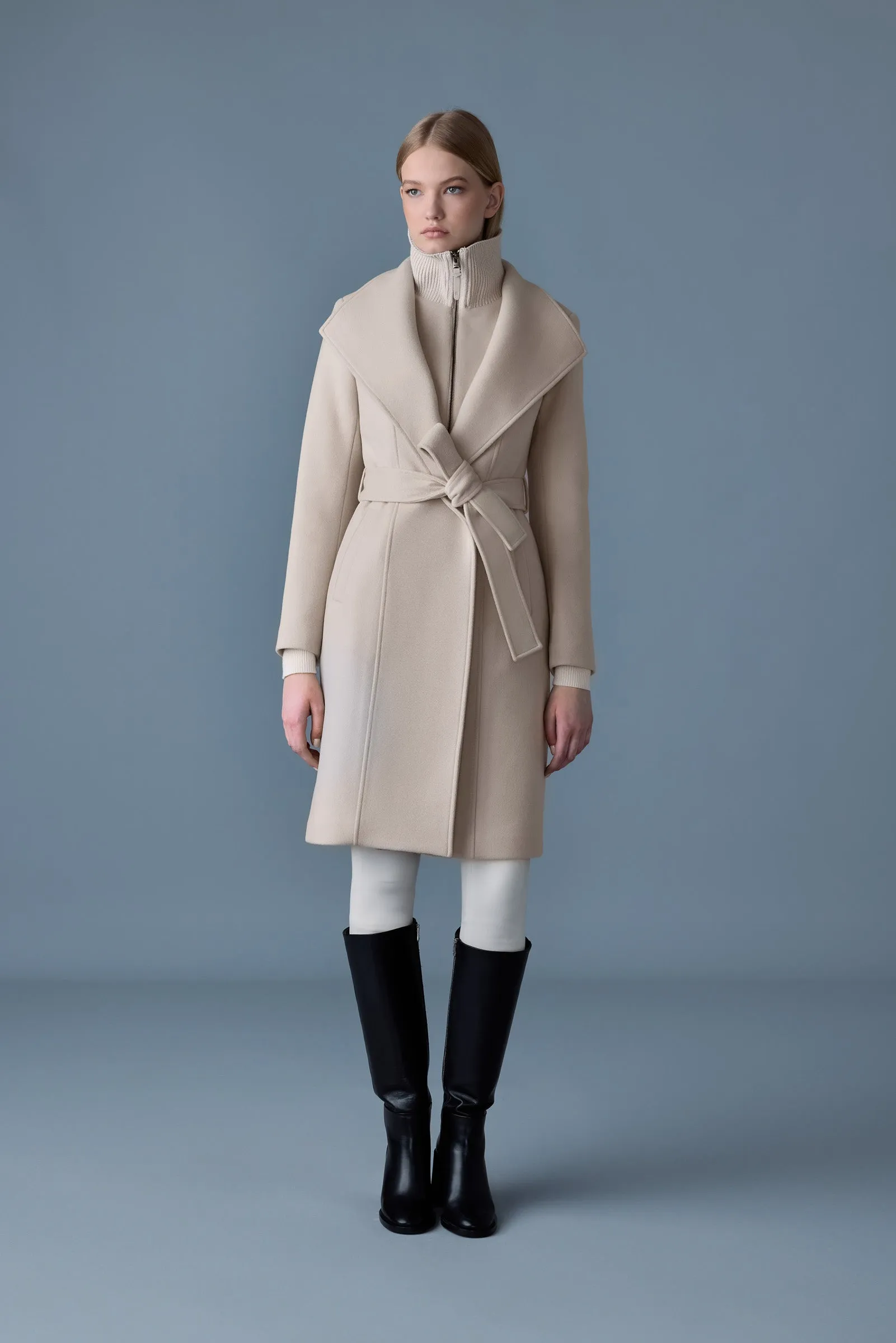 Mackage - Norita Double Face Wool Coat With Sash in Trench