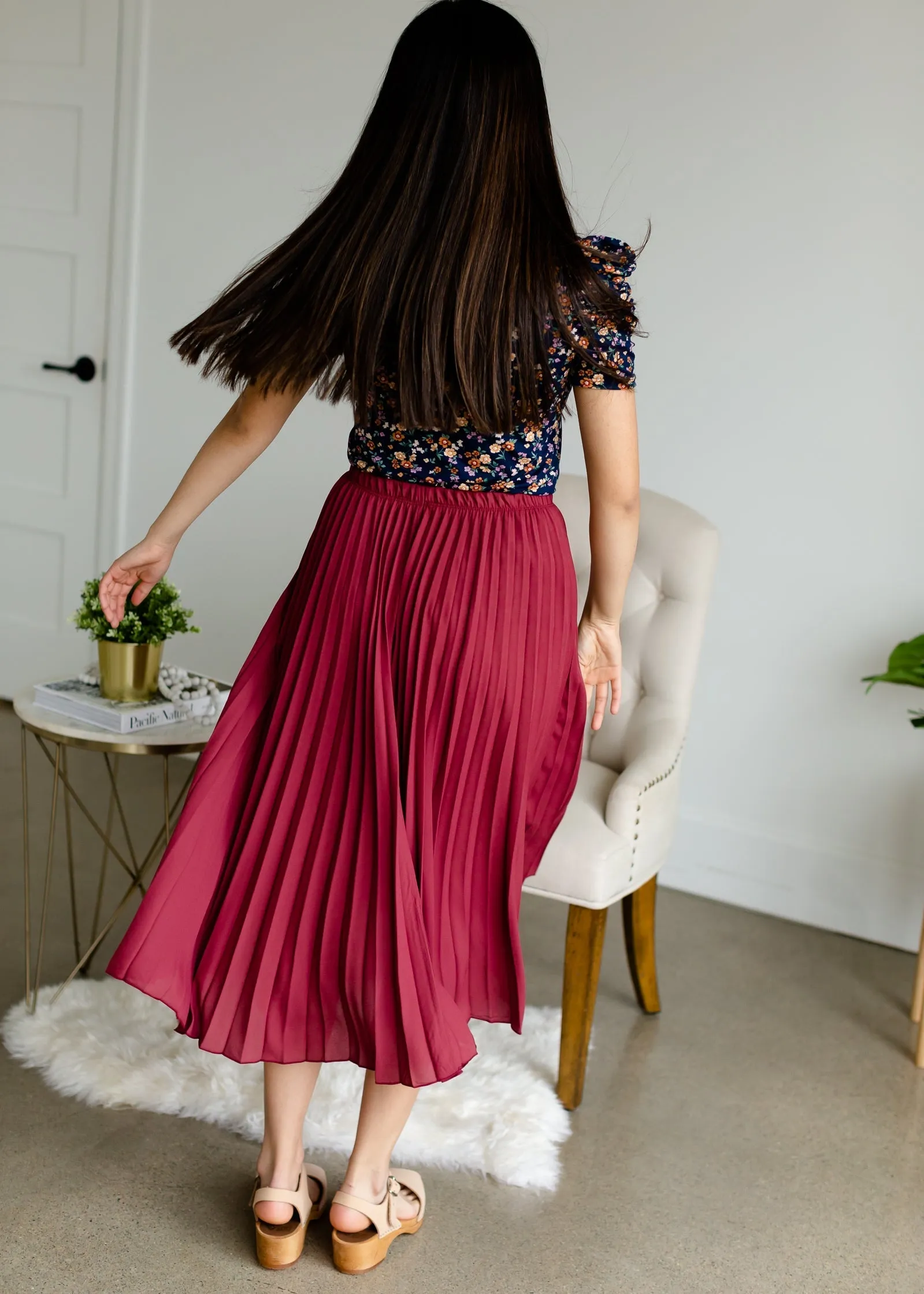 Marsala Pleated Midi Skirt - FINAL SALE