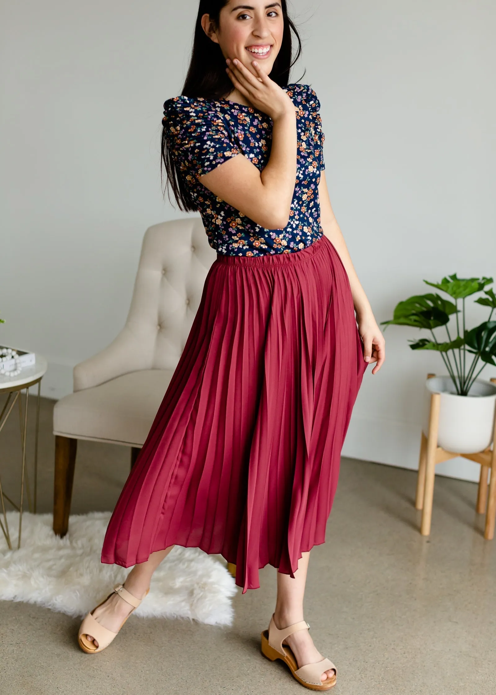 Marsala Pleated Midi Skirt - FINAL SALE