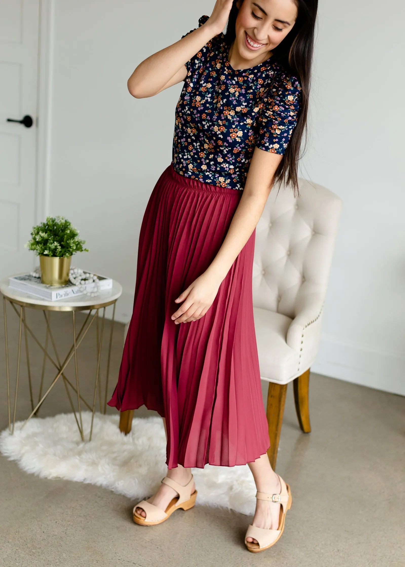 Marsala Pleated Midi Skirt - FINAL SALE