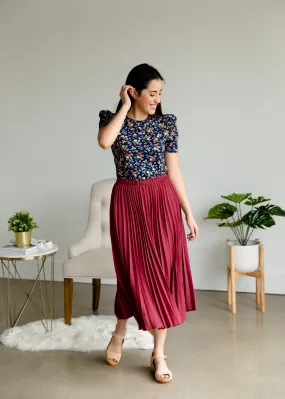 Marsala Pleated Midi Skirt - FINAL SALE