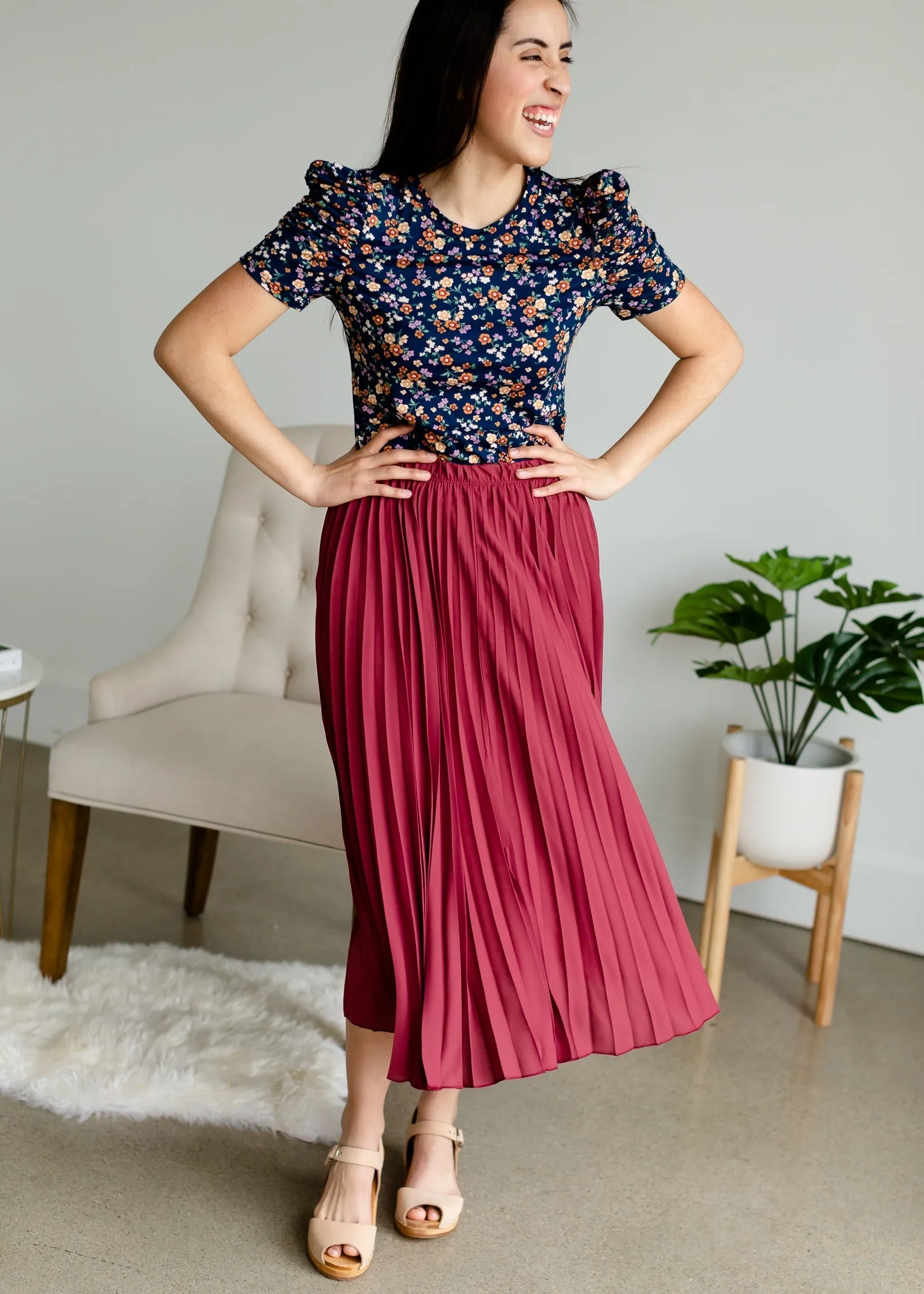 Marsala Pleated Midi Skirt - FINAL SALE