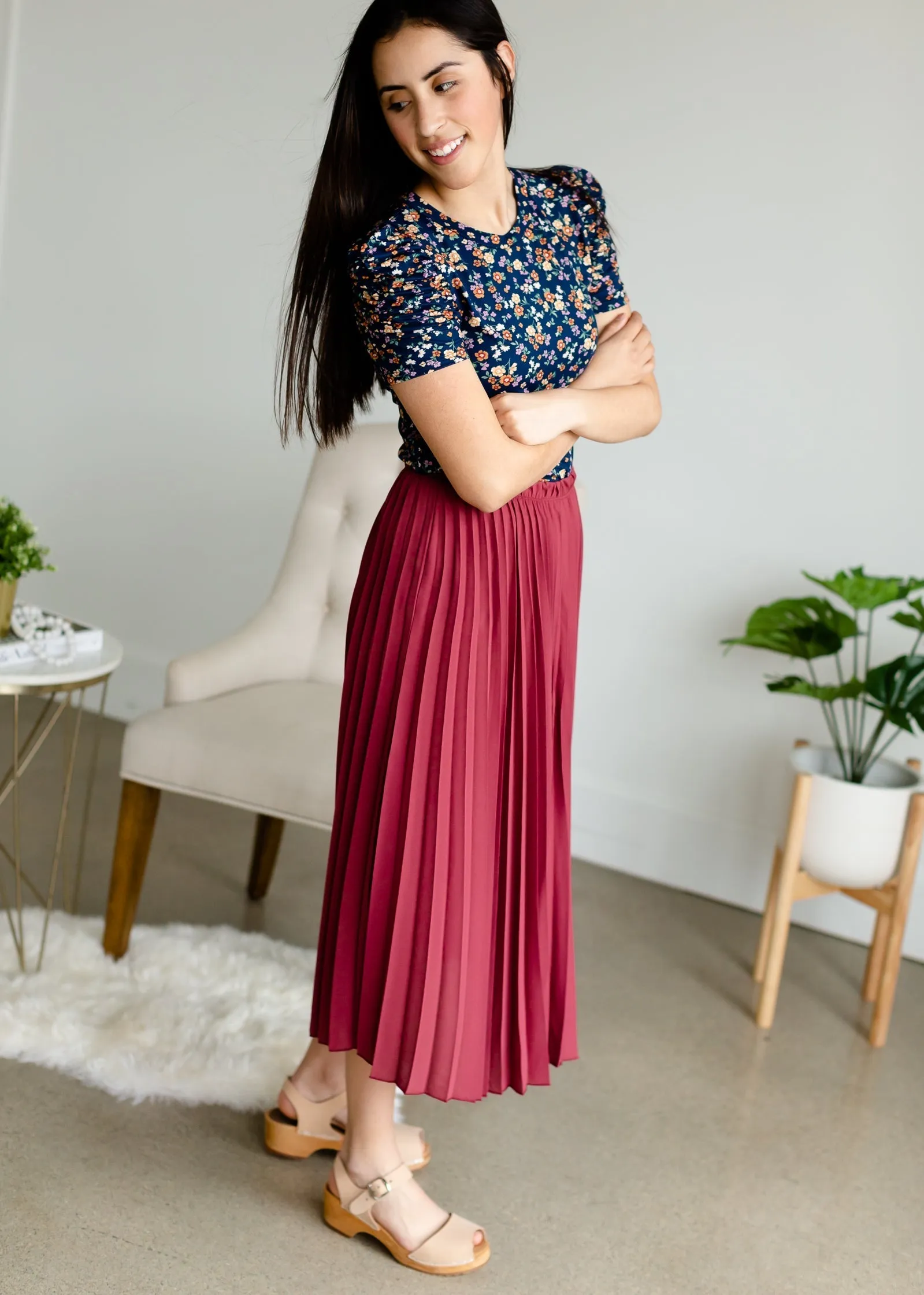 Marsala Pleated Midi Skirt - FINAL SALE