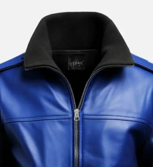 Men's Aviator Blue Leather Bomber Jacket