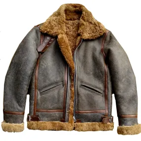 Men's B3 Bomber Jacket Sheepskin Slim Fit Military Style