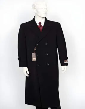 Mens Black Double Breasted Full Length Coat Duster Maxi Coat