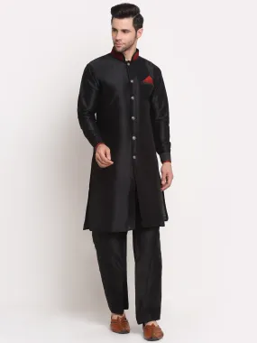 Men's Black Solid Kurta With Pyjamas Set - Benstoke