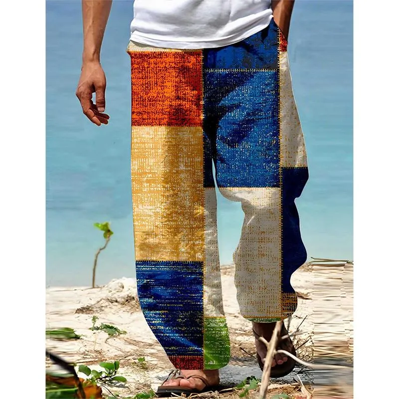 Men's Color Block Printed Casual Trousers 40284324L