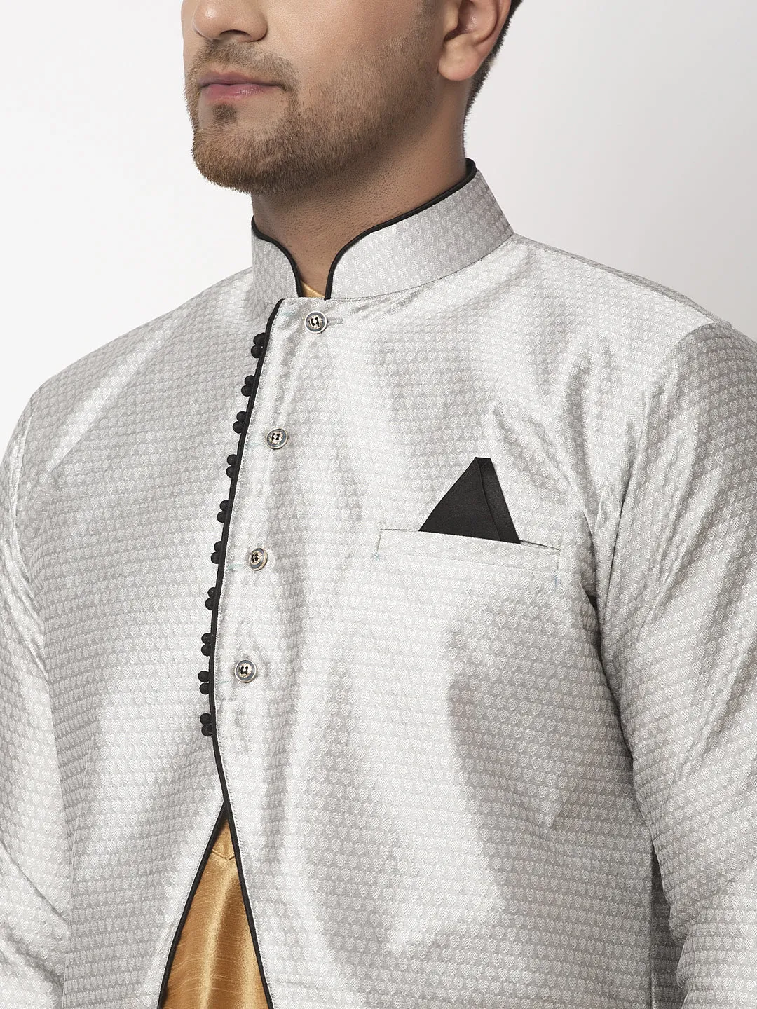 Men's Copper Kurta With Pyjama & Grey Self Design Jacket - Benstoke