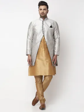 Men's Copper Kurta With Pyjama & Grey Self Design Jacket - Benstoke