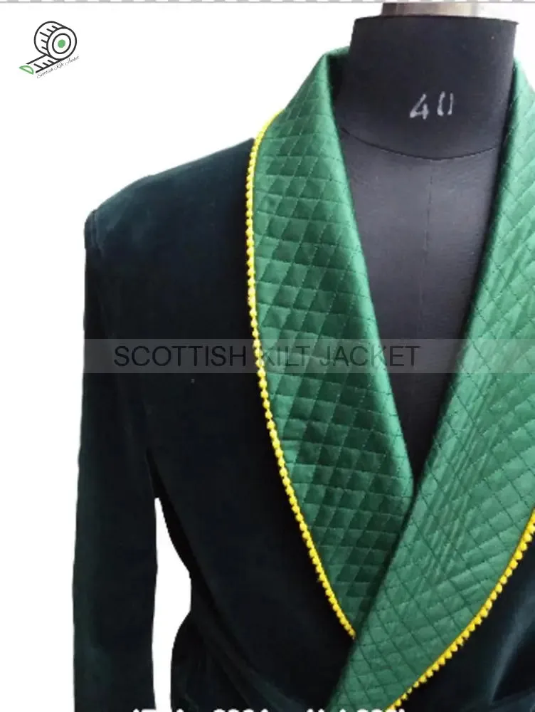 Men's Green Velvet Jacket with Quilting for Evening Events