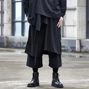 Men's Japanese Dark Elastic Waist Cropped Culottes