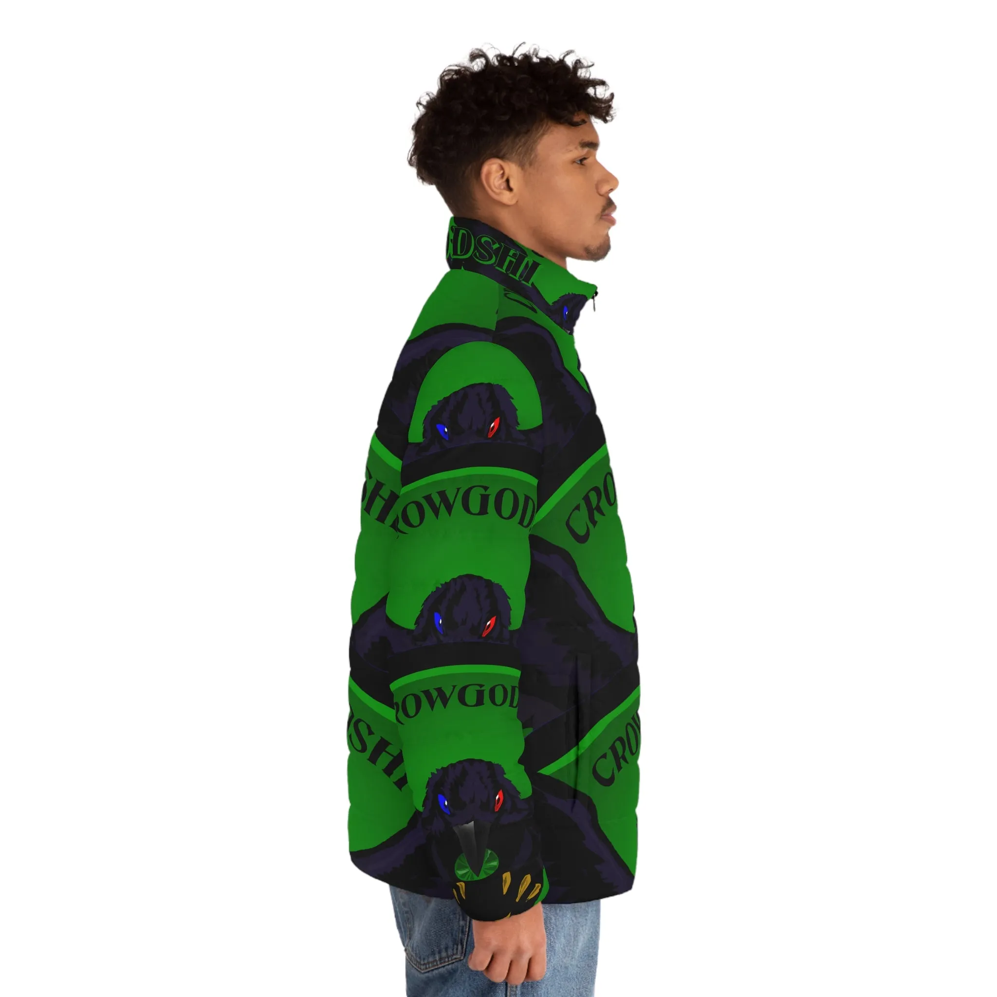 Men's Special Edition Crowgodshi Puffer Jacket, GREEN LOGO