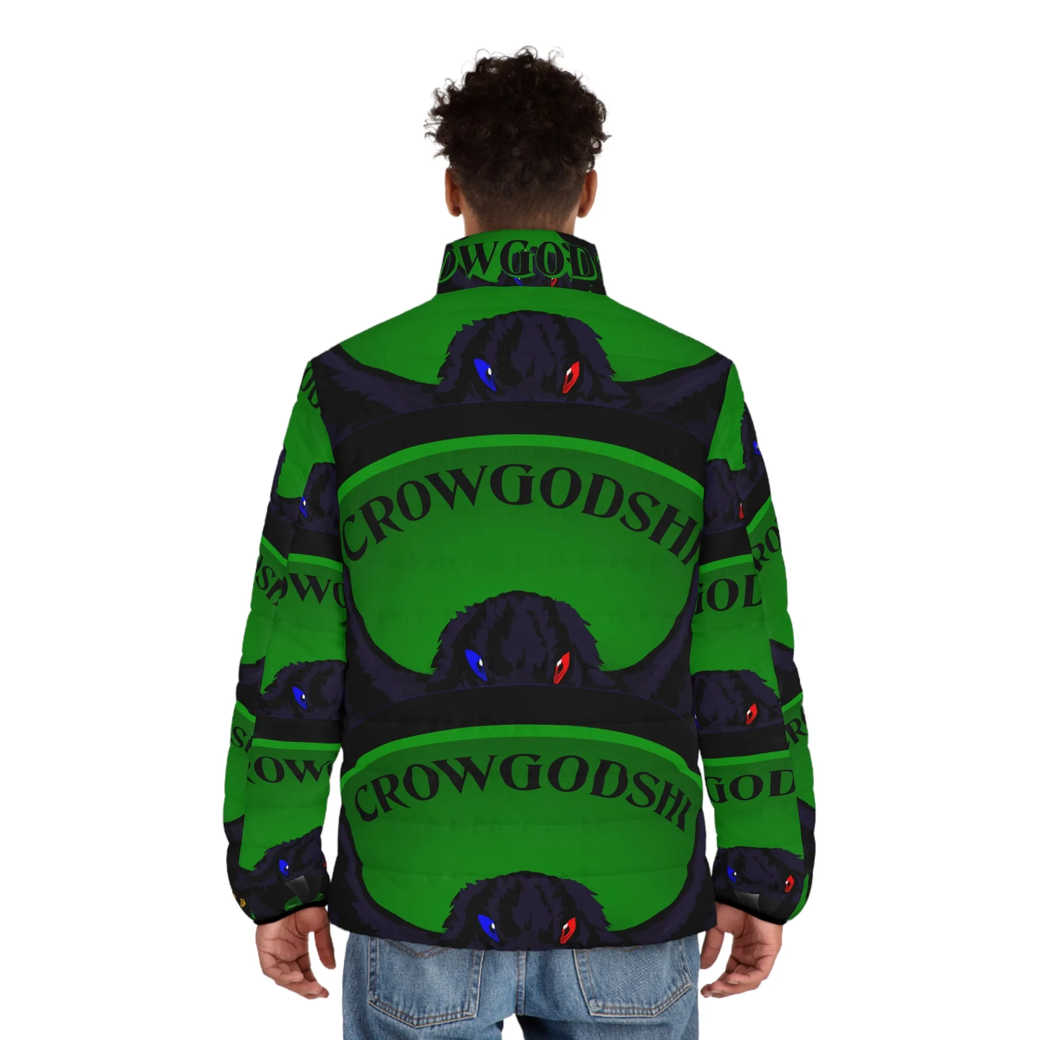 Men's Special Edition Crowgodshi Puffer Jacket, GREEN LOGO