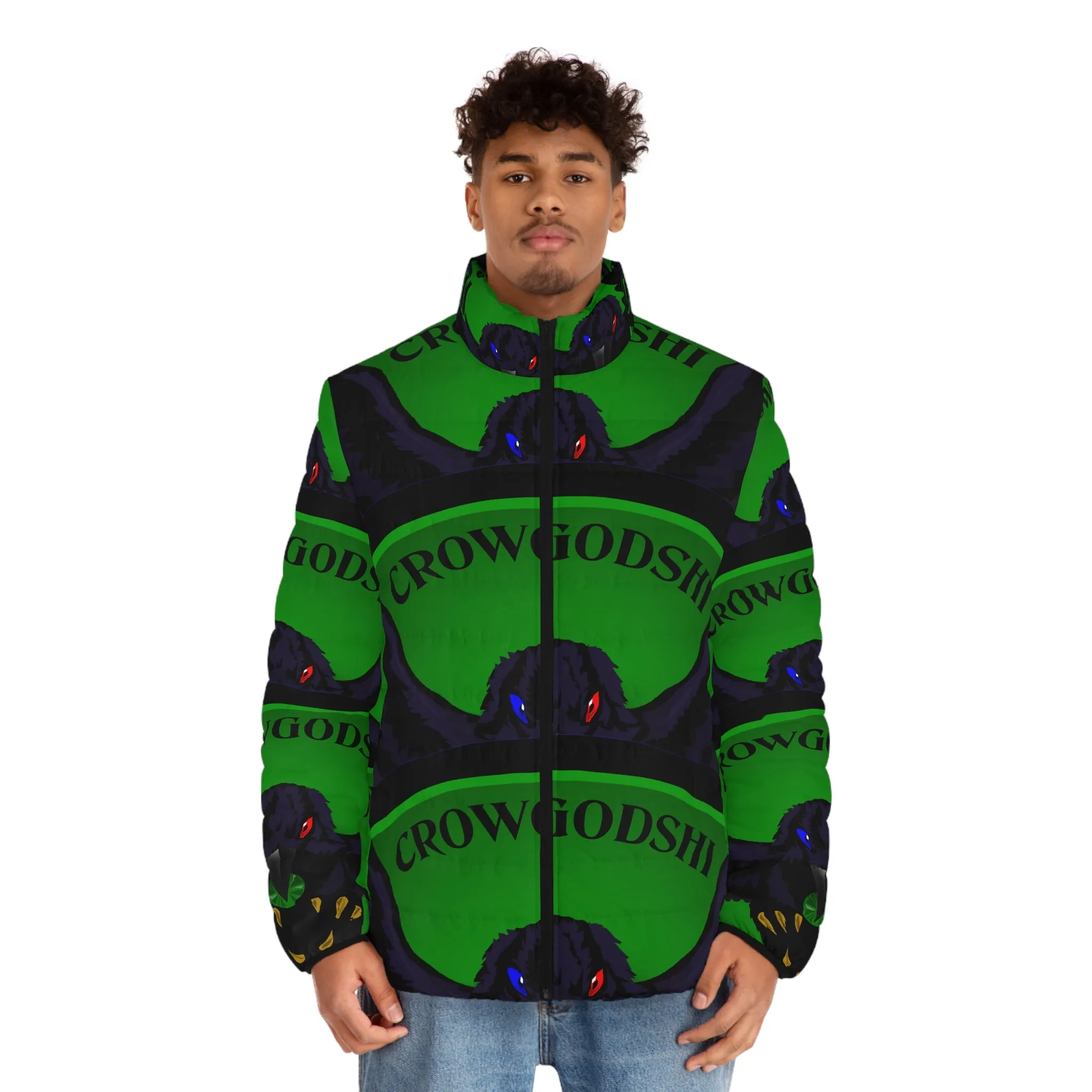 Men's Special Edition Crowgodshi Puffer Jacket, GREEN LOGO