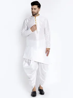 Men's White Solid Kurta With Dhoti Pant - Benstoke