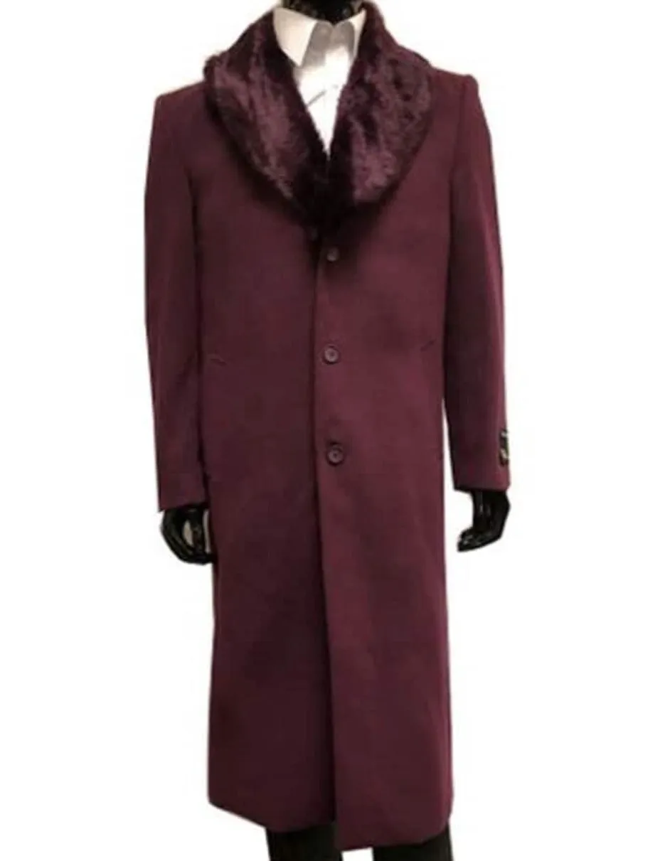 Mens  Wool men's Overcoat With Fur Collar Full Length 48 Inches