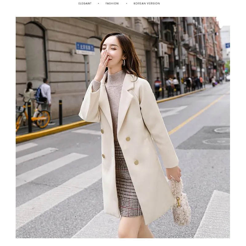 Mid-Length Loose Fit Versatile Wool Blend Coat