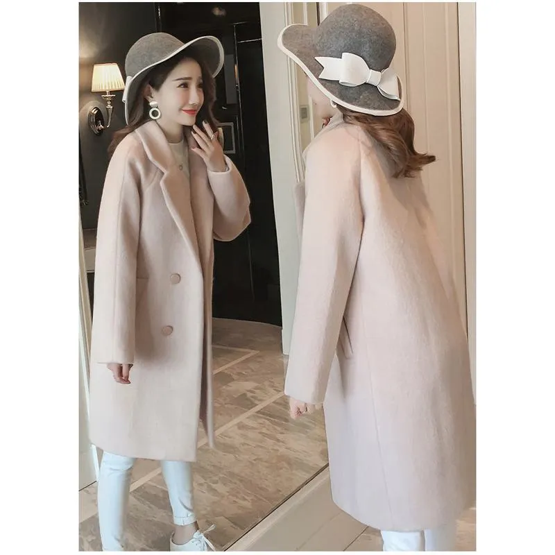 Mid-Length Loose Fit Versatile Wool Blend Coat