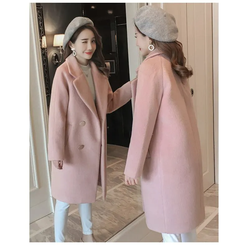 Mid-Length Loose Fit Versatile Wool Blend Coat