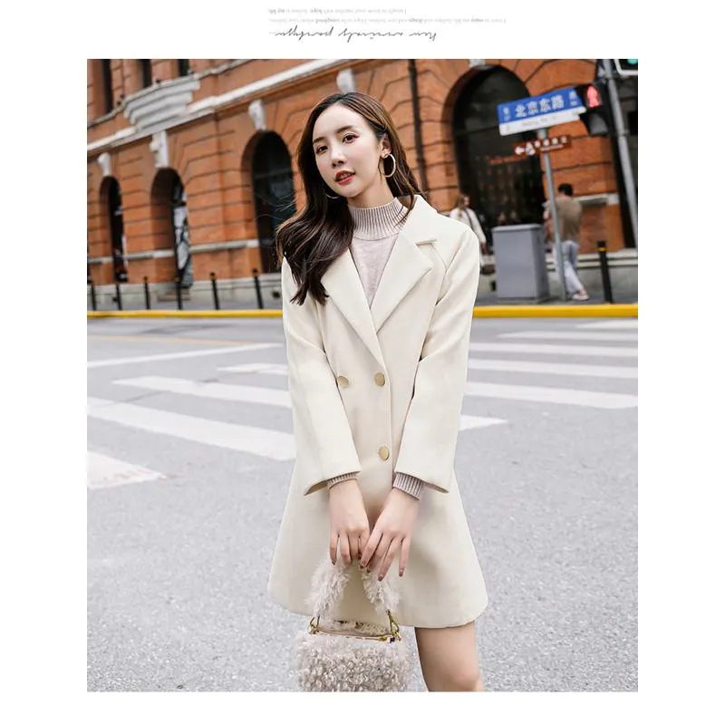 Mid-Length Loose Fit Versatile Wool Blend Coat