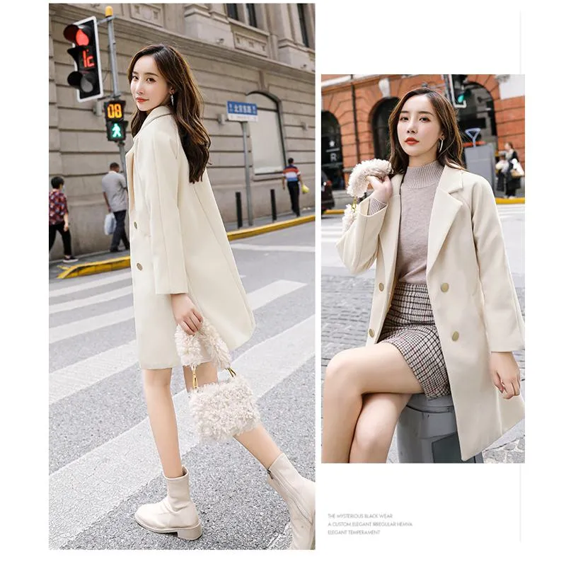 Mid-Length Loose Fit Versatile Wool Blend Coat