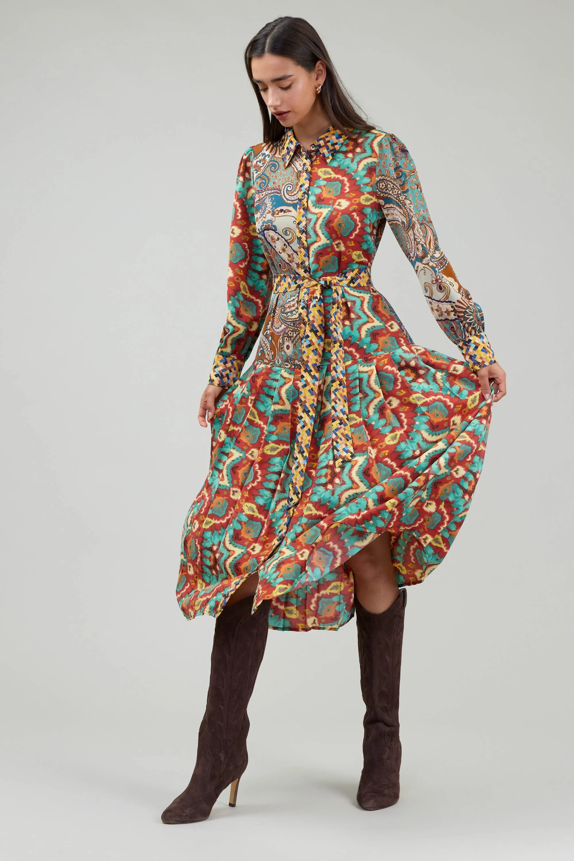 Mixed Print Shirt Dress