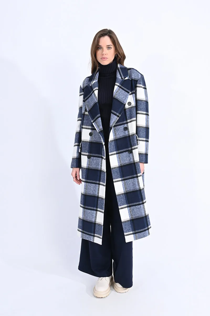 Navy Plaid Coat