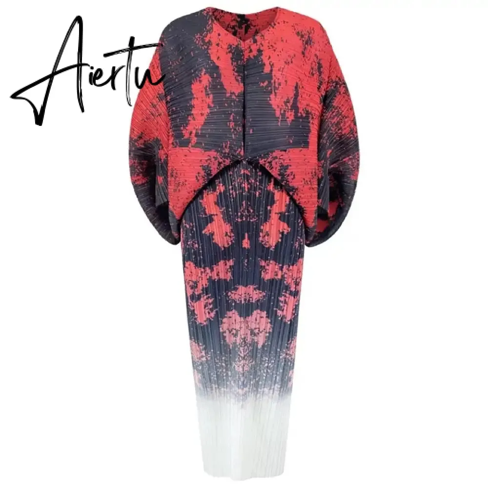 New Autumn/Winter Print Pleated Skirt/Holiday Party Temperament Loose Bat S Sleeve Dress Factory Spot Hot Sales