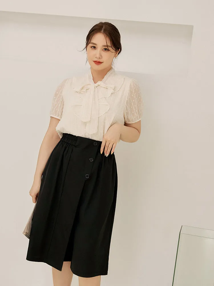 Ob Design Women Wide Leg Culottes Button Elastic Waist Pants Trousers Plus Size